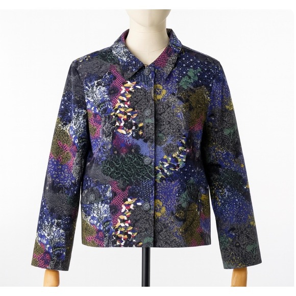Christopher Banks Patchwork Jacket Womens L Multicolor Artsy Boho Retro Y2K - Picture 1 of 12